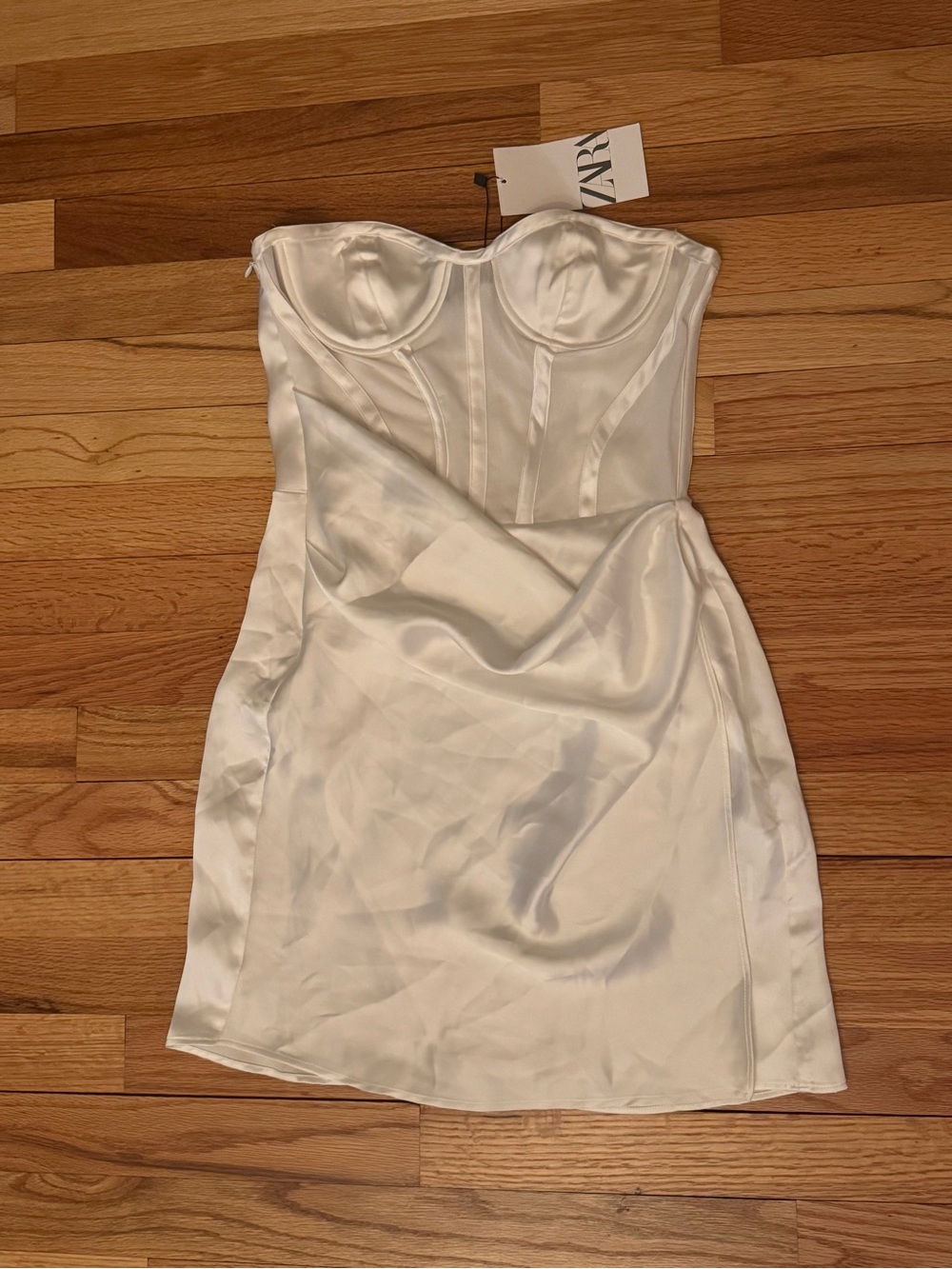 ZARA Satin White Bustier Mini Dress